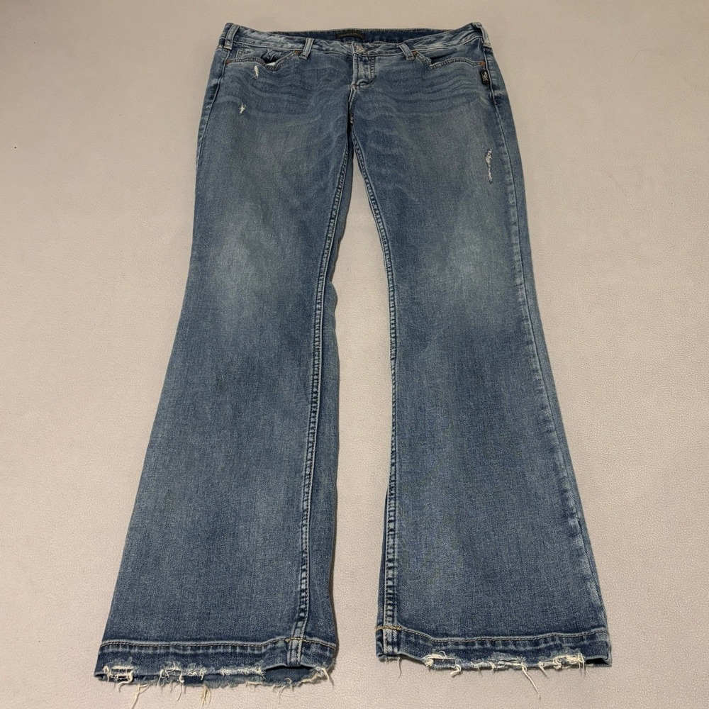 Silver Jeans Suki Slim Boot Blue Distressed Mid Rise Jeans 32x33 Grunge Y2K Fall